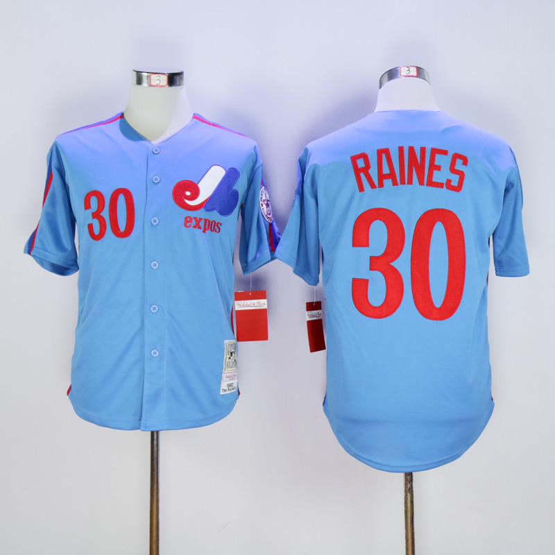 Men Montreal Expos 30 Raines Blue Throwback 1982 MLB Jerseys